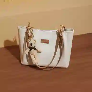 红蜻蜓 学院风撞色 小众高级感百搭实用上学通勤 牛皮 手提包单肩包 常规 女款 米白色