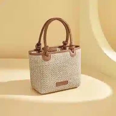 红蜻蜓 日系编织百搭小巧轻便日常 织物 托特包单肩手提包  常规 女款 饼干色