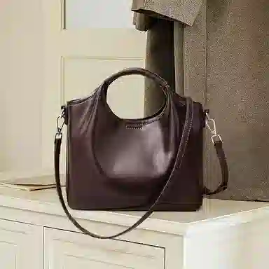 红蜻蜓 小众含内袋潮新时尚高级感单肩斜挎包 牛皮 手提包 女款 咖啡色