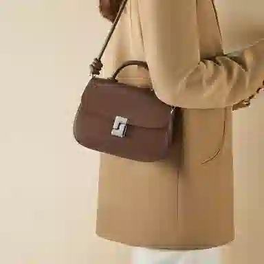 红蜻蜓 经典时尚斜挎包包秋冬百搭少女包 牛皮 高级感单肩包复古豆腐包腋下包轻便休闲通勤小方包 小号 女款 黑色/咖啡色