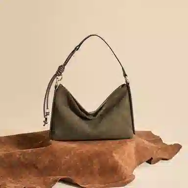 红蜻蜓 复古时尚腋下包两面用托特包高级感百搭 牛皮 单肩包 女款 棕色/橄榄绿色