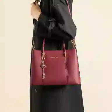 红蜻蜓 高端大气时尚潮流百搭通勤精致优雅结婚包喜庆单肩包 牛皮 斜挎手提包 女款 杏色/红色