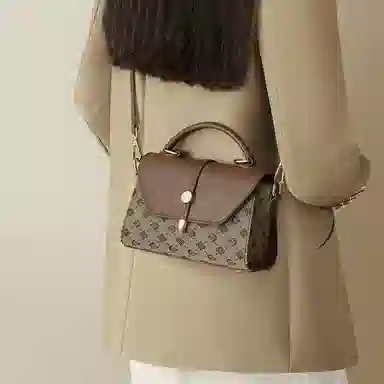 红蜻蜓 经典复古设计妈妈包老花满印时尚百搭包通勤 超细纤维合成革 手提包斜挎包 常规 女款 浅咖啡色