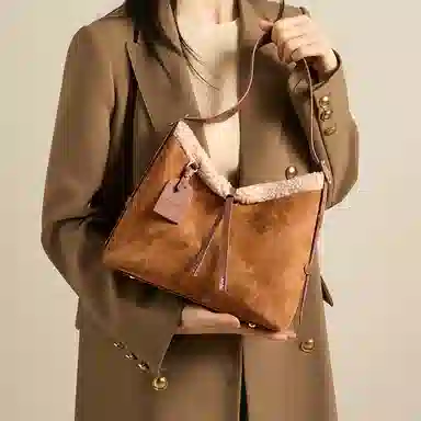 红蜻蜓 秋冬时尚潮流百搭通勤腋下托特包 合成革拼织物 单肩包 常规 女款 金棕色