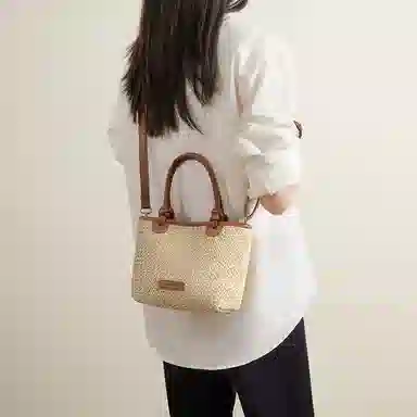 红蜻蜓 日系编织百搭小巧轻便日常 织物 托特包单肩手提包  常规 女款 饼干色