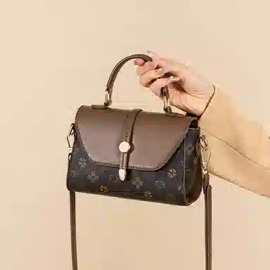 红蜻蜓 经典复古设计妈妈包老花满印时尚百搭包通勤 超细纤维合成革 手提包斜挎包 常规 女款 浅咖啡色