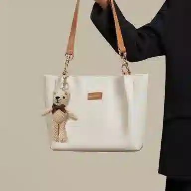 红蜻蜓 学院风撞色 小众高级感百搭实用上学通勤 牛皮 手提包单肩包 常规 女款 米白色