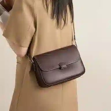 红蜻蜓 潮流复古法式小众高级感百搭时尚 合成革 斜挎单肩包 常规 女款 深咖啡色