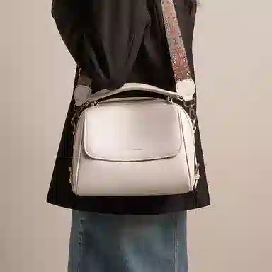 红蜻蜓 复古风简约设计高级感小众设计日常通勤 牛皮 单肩斜挎手提包 常规 女款 咖啡色/米白色