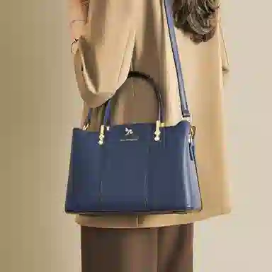 红蜻蜓 高级感经典百搭时尚气质 牛皮 单肩手提包 女款 米白色/宝蓝色