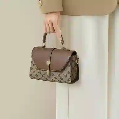 红蜻蜓 经典复古设计妈妈包老花满印时尚百搭包通勤 超细纤维合成革 手提包斜挎包 常规 女款 浅咖啡色