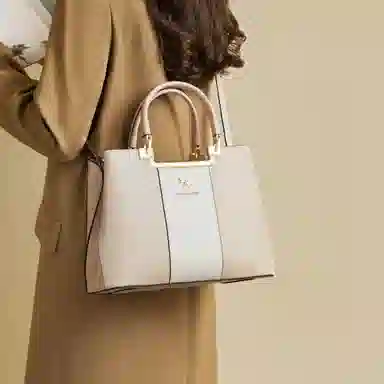 红蜻蜓 经典妈妈包复古简约设计通勤实用大容量拉链开合 牛皮 单肩包斜挎包手提包 常规 女款 米白色