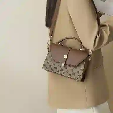 红蜻蜓 经典复古设计妈妈包老花满印时尚百搭包通勤 超细纤维合成革 手提包斜挎包 常规 女款 浅咖啡色