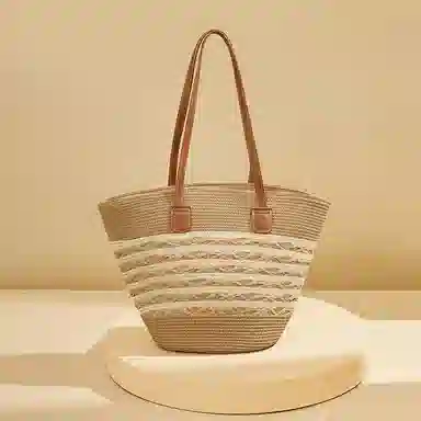 红蜻蜓 夏日百搭海滩度假风高颜值时尚休闲气质通勤简约轻便旅游 合成革拼织物 单肩包托特包 女款 摩卡棕