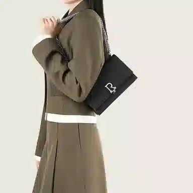 红蜻蜓 经典休闲风简约风商务斜挎包腋下包时尚链条手提包 牛剖层皮革 单肩包 常规 女款 黑色