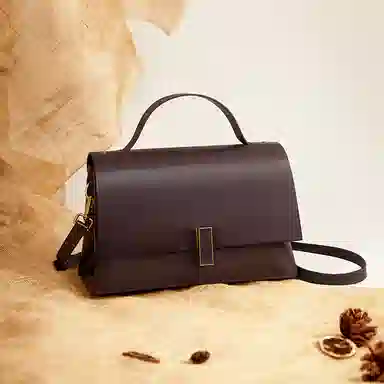 红蜻蜓 简约通勤百搭软皮美拉德风 牛皮拼合成革 单肩斜挎手提包 女款 摩卡棕/咖啡色