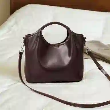 红蜻蜓 小众含内袋潮新时尚高级感单肩斜挎包 牛皮 手提包 女款 咖啡色