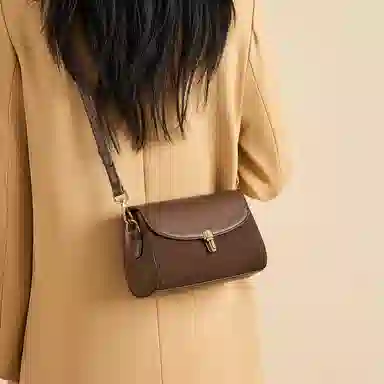 红蜻蜓 高级感气质百搭通勤 牛皮 单肩斜挎包 常规 女款 棕色/咖啡色