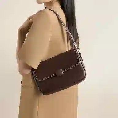 红蜻蜓 潮流复古法式小众高级感百搭时尚 合成革 斜挎单肩包 常规 女款 深咖啡色