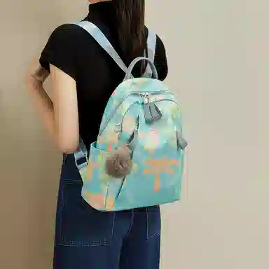 红蜻蜓 大容量运动轻便休闲百搭撞色印花韩版潮流时尚 织物 双肩包 常规 男女同款情侣款 浅蓝色