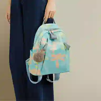 红蜻蜓 大容量运动轻便休闲百搭撞色印花韩版潮流时尚 织物 双肩包 常规 男女同款情侣款 浅蓝色