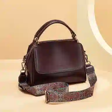 红蜻蜓 复古风简约设计高级感小众设计日常通勤 牛皮 单肩斜挎手提包 常规 女款 咖啡色/米白色