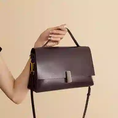 红蜻蜓 简约通勤百搭软皮美拉德风 牛皮拼合成革 单肩斜挎手提包 女款 摩卡棕/咖啡色