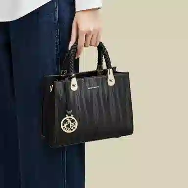 红蜻蜓 高级感气质通勤百搭款 牛皮 手提包斜挎包 女款 蓝色/黑色