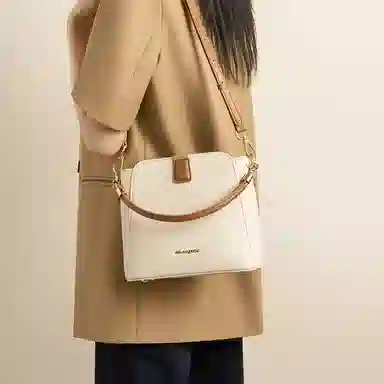 红蜻蜓 经典小香风时尚百搭小众设计气质日常通勤 牛皮 单肩斜挎手提包 常规 女款 棕米白