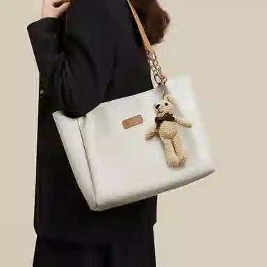 红蜻蜓 学院风撞色 小众高级感百搭实用上学通勤 牛皮 手提包单肩包 常规 女款 米白色