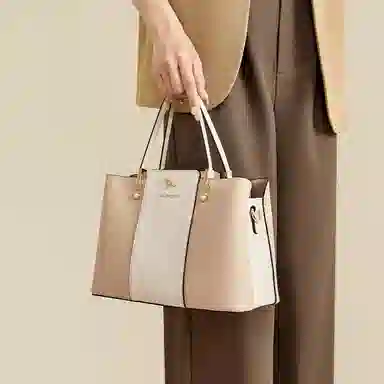 红蜻蜓 高级感经典百搭时尚气质 牛皮 单肩手提包 女款 米白色/宝蓝色