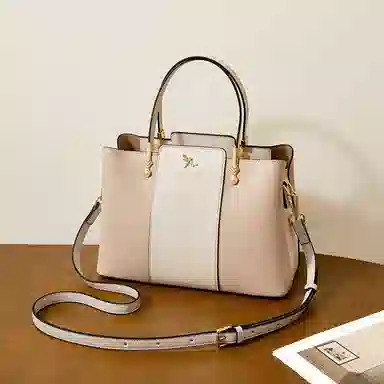 红蜻蜓 高级感经典百搭时尚气质 牛皮 单肩手提包 女款 米白色/宝蓝色