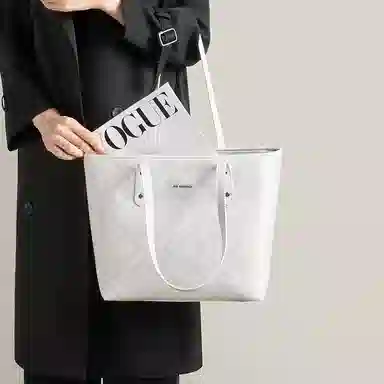 红蜻蜓 高级感百搭纯色通勤 合成革 托特包单肩包 常规 女款 米白色