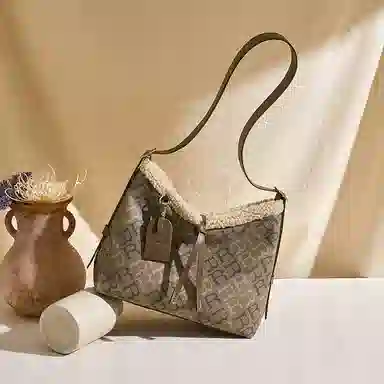 红蜻蜓 秋冬时尚潮流百搭通勤腋下托特包 合成革拼织物 单肩包 常规 女款 金棕色