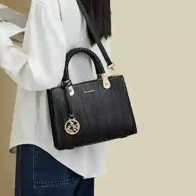 红蜻蜓 高级感气质通勤百搭款 牛皮 手提包斜挎包 女款 蓝色/黑色