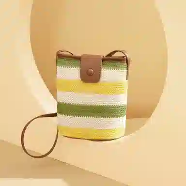 红蜻蜓 小众清新休闲出游度假撞色编织 织物拼合成革 编织小包 小号 女款 彩虹色