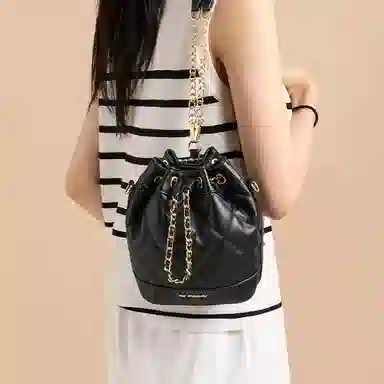 红蜻蜓 小香风链条包高级感百搭精致时尚手提斜挎包双肩包 合成革 单肩包 女款 米白色/黑色