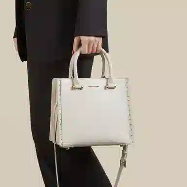 红蜻蜓 女士斜挎包大容量法式通勤牛皮配超纤合成革手提包斜挎单肩包 女款 白色