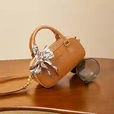 红蜻蜓 复古高级保龄球波士顿包潮流美拉德通勤百搭气质斜挎 牛剖层革 手提包 常规 男女同款情侣款 棕色/黑色