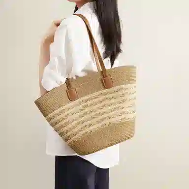 红蜻蜓 夏日百搭海滩度假风高颜值时尚休闲气质通勤简约轻便旅游 合成革拼织物 单肩包托特包 女款 摩卡棕