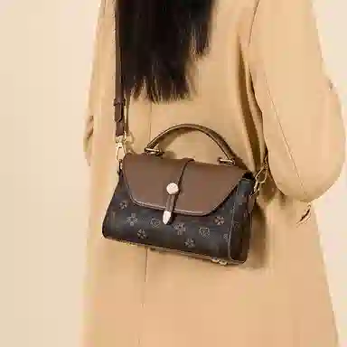 红蜻蜓 经典复古设计妈妈包老花满印时尚百搭包通勤 超细纤维合成革 手提包斜挎包 常规 女款 浅咖啡色