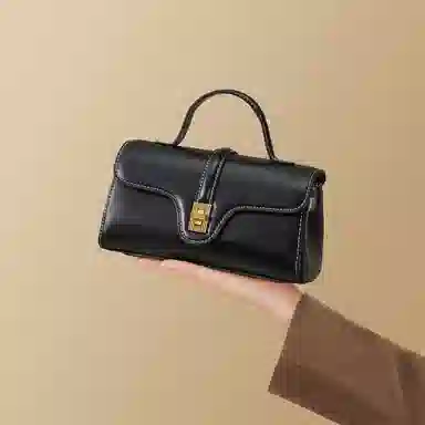 红蜻蜓 时尚秋冬百搭通勤 牛皮拼合成革 手提斜挎单肩包包 常规 女款 黑色