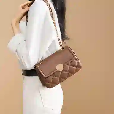 红蜻蜓 爱心设计通勤日常百搭气质小众设计 合成革 单肩包 常规 女款 黑色/咖啡色