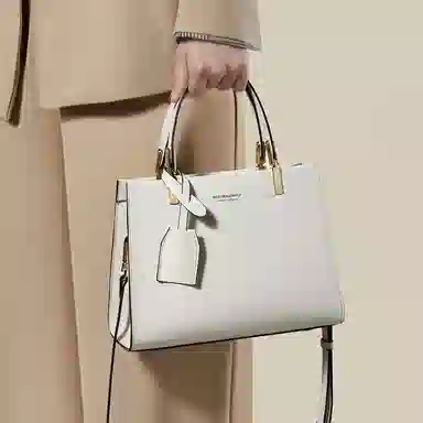 红蜻蜓 真皮时尚潮流拉链开合 牛皮 斜挎单肩包手提包 中号 女款 米白色