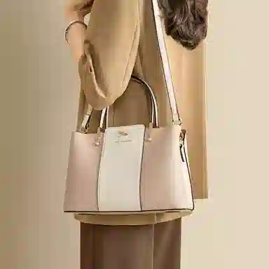 红蜻蜓 高级感经典百搭时尚气质 牛皮 单肩手提包 女款 米白色/宝蓝色