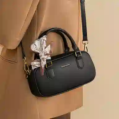 红蜻蜓 复古高级保龄球波士顿包潮流美拉德通勤百搭气质斜挎 牛剖层革 手提包 常规 男女同款情侣款 棕色/黑色