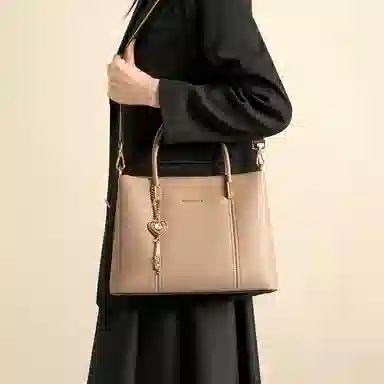 红蜻蜓 高端大气时尚潮流百搭通勤精致优雅结婚包喜庆单肩包 牛皮 斜挎手提包 女款 杏色/红色