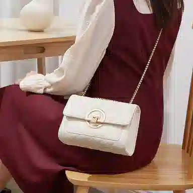 红蜻蜓 经典复古潮流时尚小众简约高级感通勤百搭菱格大容量 牛皮真皮 链条小方包斜挎单肩包 常规 女款 黑色/白色