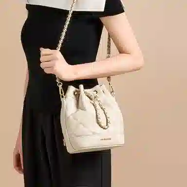 红蜻蜓 小香风链条包高级感百搭精致时尚手提斜挎包双肩包 合成革 单肩包 女款 米白色/黑色