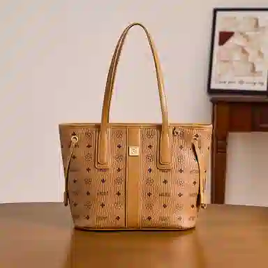 红蜻蜓 复古通勤印花百搭高颜值托特包 合成革 单肩包 常规 女款 金棕色